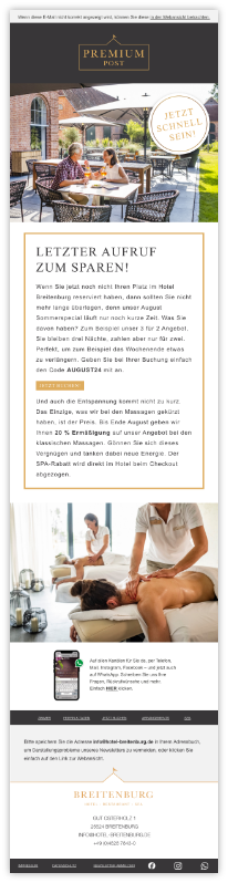 Newsletter Kunde Hotel Breitenburg